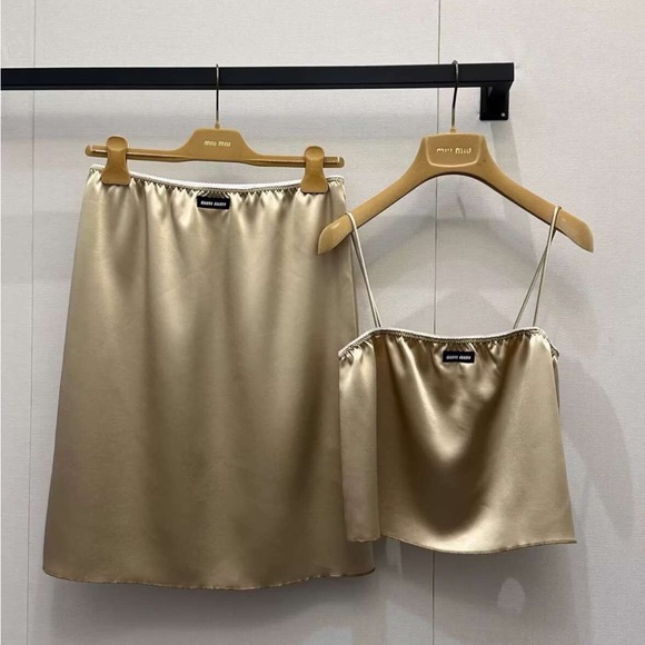 Miu Miu Dresses & Skirts - Miu Miu Champagne Silk Cami & Midi Skirt Set✨